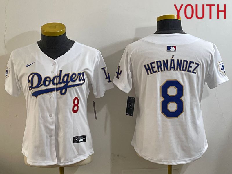 Youth Los Angeles Dodgers #8 Hernandez White Game 2024 Nike MLB Jersey style 1029